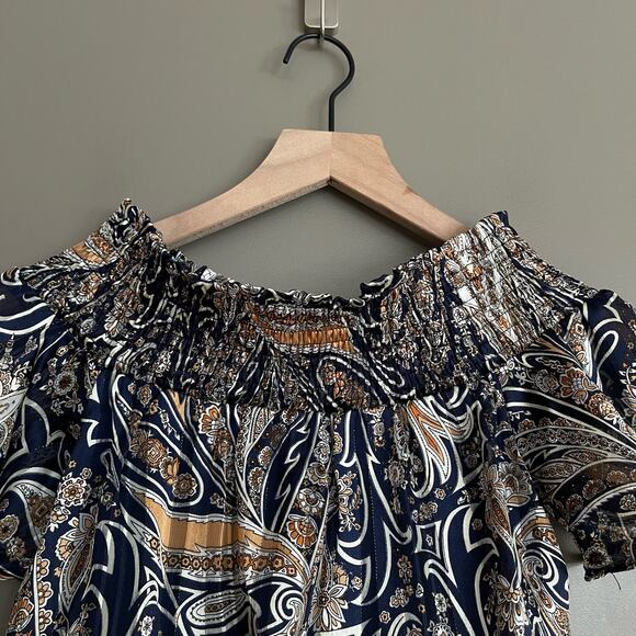 Lulu's Always Right Multi Print Off Shoulder Mini Dress Size XS Ruffle Hem Chic - Picture 7 of 16